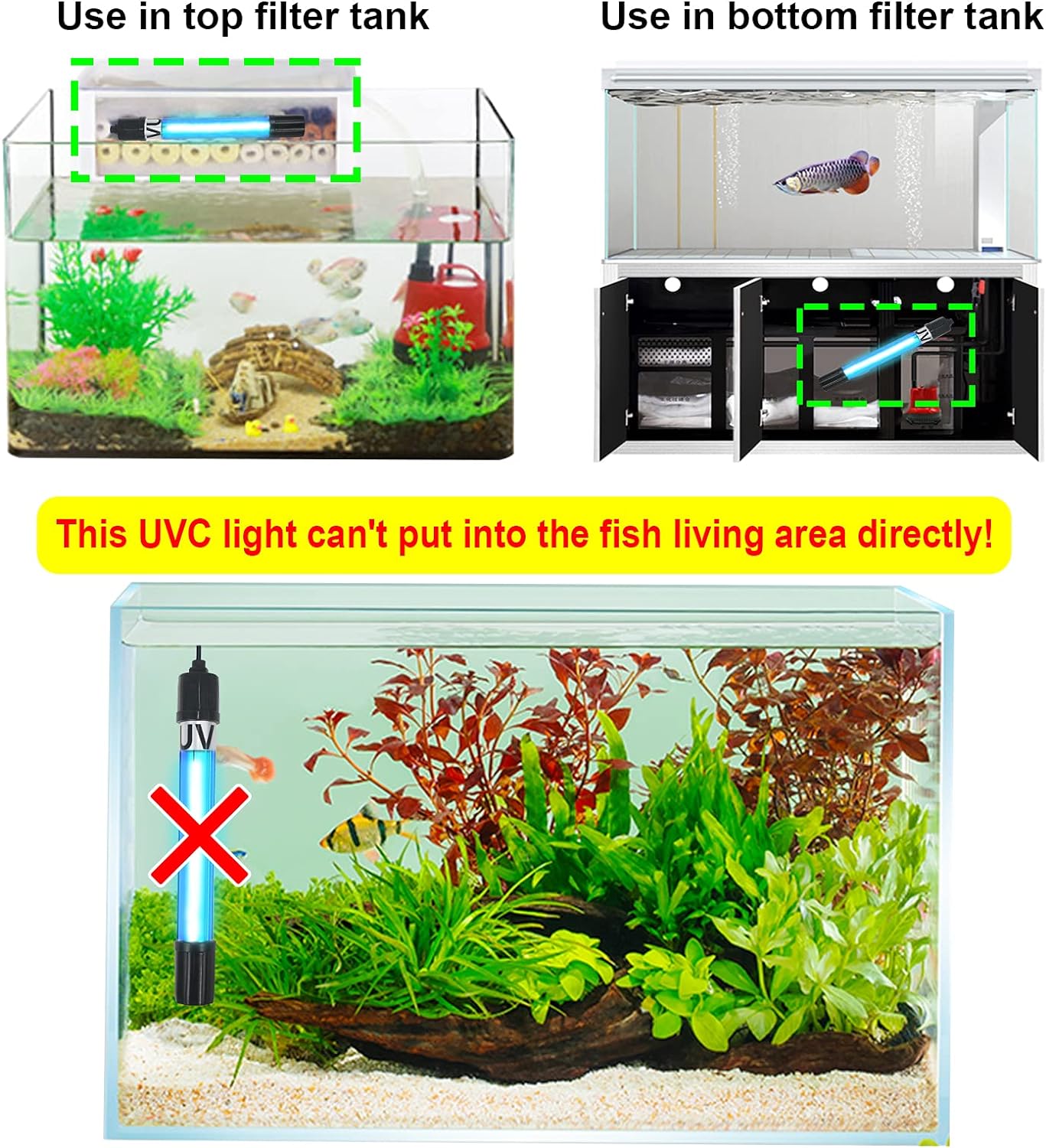 13W Aquarium UV Cleaning Light – Premium Silica Glass, Cylindrical, Transparent Design