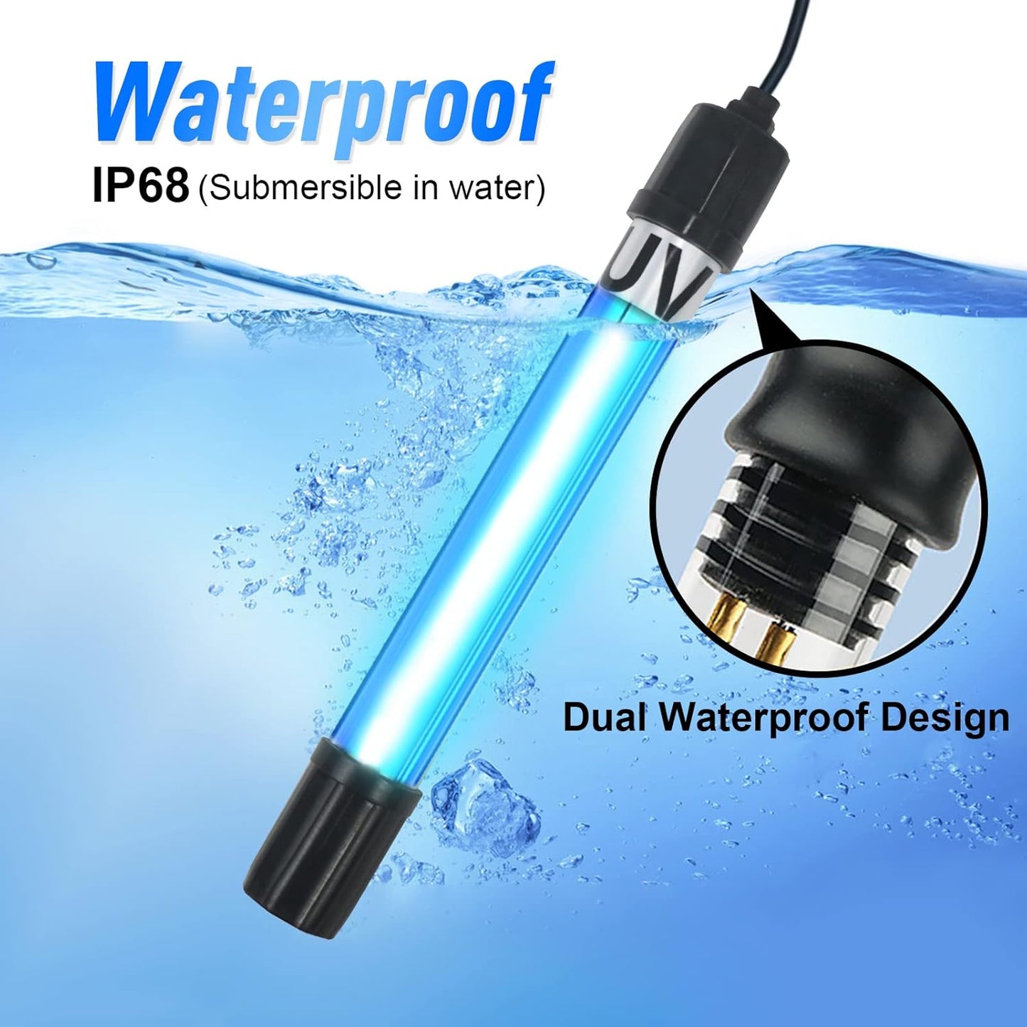 13W Aquarium UV Cleaning Light – Premium Silica Glass, Cylindrical, Transparent Design