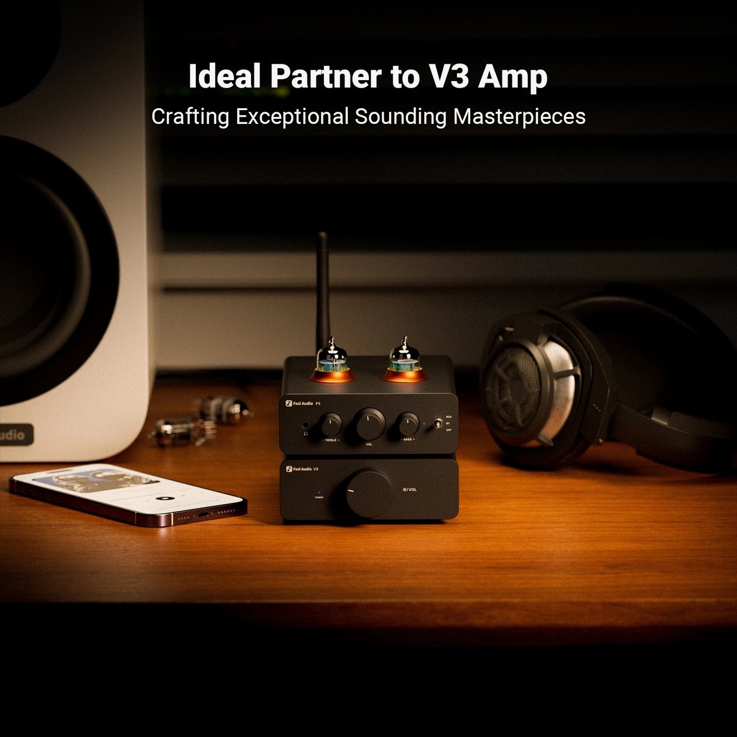 Fosi Audio P3 Tube Preamp with Bluetooth aptX LL HD Bass and Treble Tone Controls