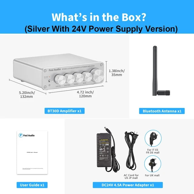 Fosi Audio BT30D 2.1 Channel Bluetooth Amplifier with Subwoofer Support